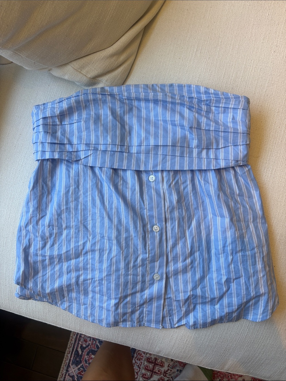 Zara Light Blue & White Striped Strapless Top